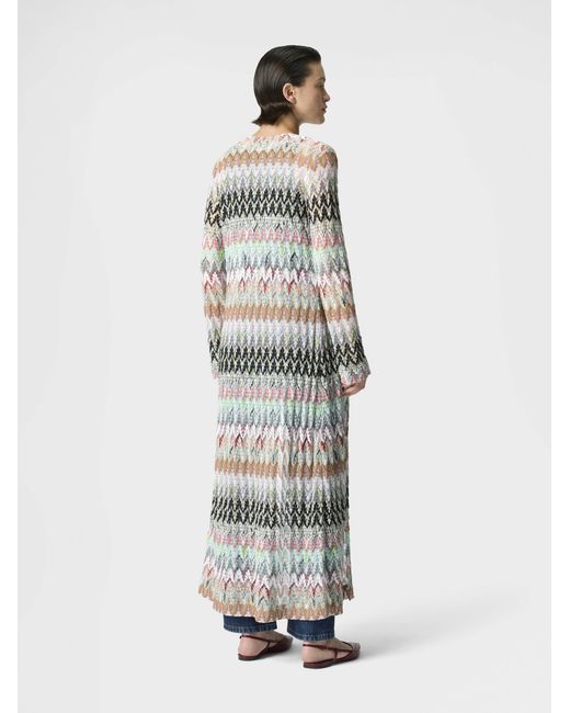 Missoni White Cotton And Viscose Lamé Long Cardigan With Lace Motif