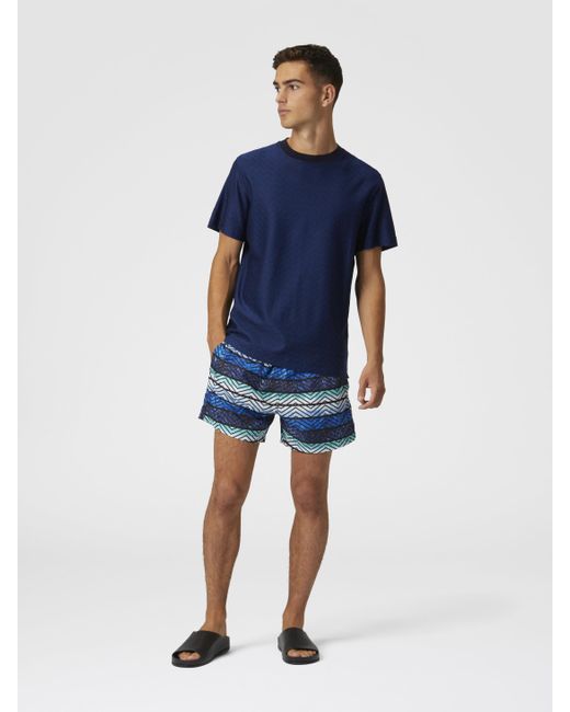 Missoni Blue Zigzag Print Swim Trunks With Stripes And Dégradé for men