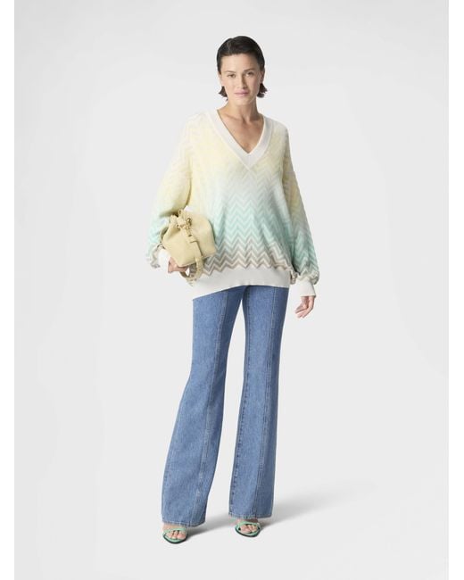 Missoni Blue Chevron Dégradé Cotton And Viscose V-Neck Sweater