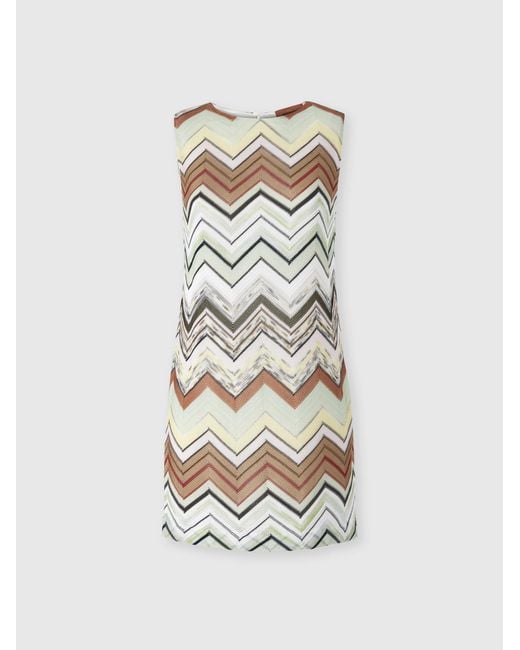 Missoni White Sleeveless Chevron Viscose And Cotton Mini Dress