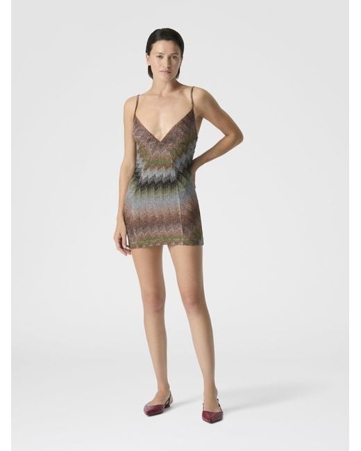 Missoni Multicolor Sleeveless Viscose Lamé Mini Dress With Deep Neckline