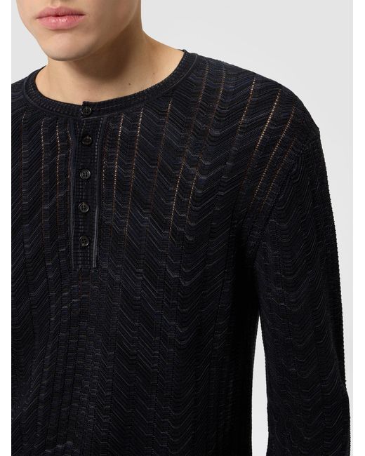 Missoni Blue Long-Sleeve Viscose And Cotton Henley Shirt for men