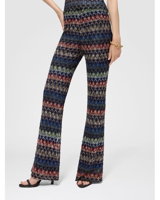 Missoni White Flare Viscose Lamé Trousers With Lace Motif