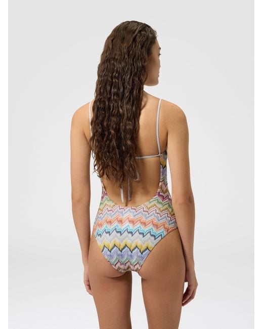 Missoni White Viscose Lamé One-Piece Swimsuit