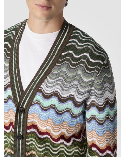 Missoni Multicolor Cotton And Viscose Chevron Cardigan With Greek Motif for men