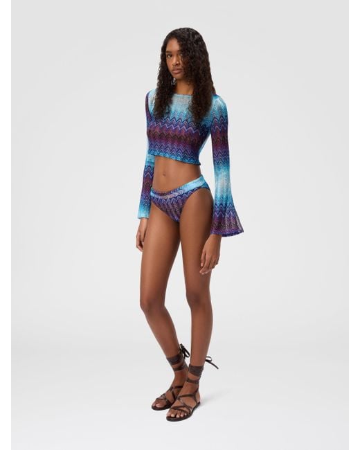 Crop Top À Manches Longues En Viscose Mélangée, Femme, Taille Missoni en coloris Blue
