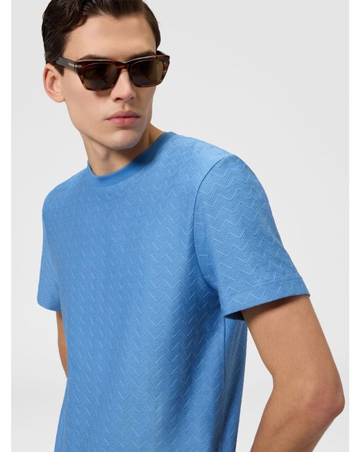 Missoni Blue Crew-Neck Cotton Jacquard T-Shirt With Tone-On-Tone Zigzag Design for men