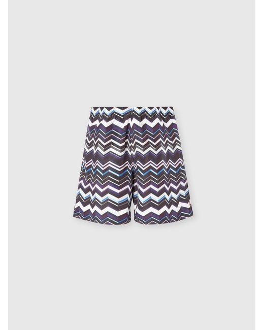 Missoni White Long Swim Shorts With Irregular Zigzag Print for men