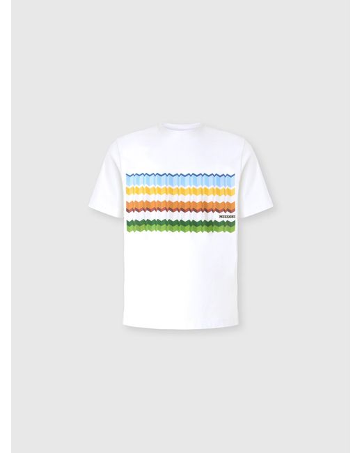 Missoni White Cotton Crewneck T-Shirt With Print And Logo for men