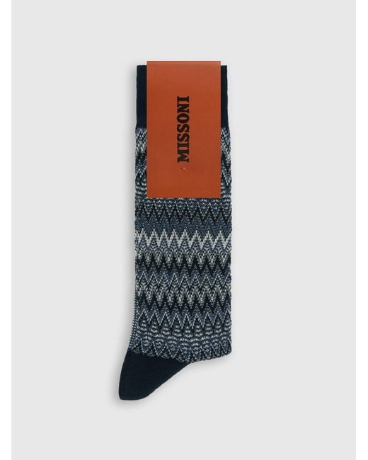 Missoni Blue Zig Zag Cotton-Blend Ankle Socks for men