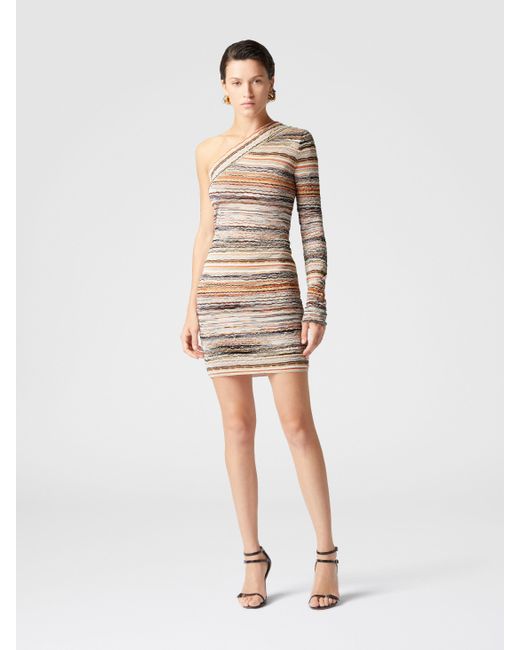 Mini-Robe Asymétrique En Viscose Lamée Embossée Avec Motif Vague, Femme, Taille Missoni en coloris White