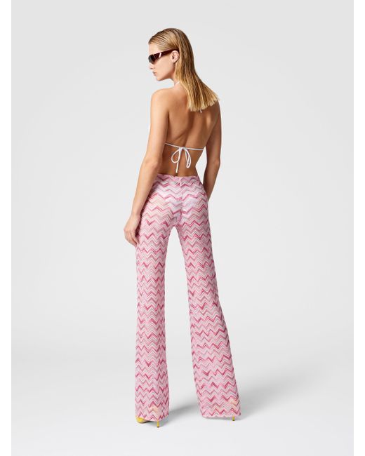 Pantalon Flare En Viscose Mélangée Zigzag Flammée, Femme, Blanc & Rose, Taille Missoni en coloris Pink