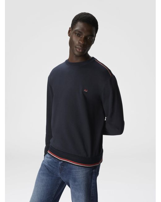 Missoni Blue Crew Neck Sweatshirt With Knit Embroidery And Logo for men