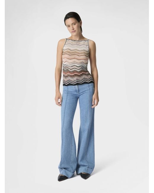 Missoni White Chevron Lamé Viscose Sleeveless Crewneck Top With Sequins
