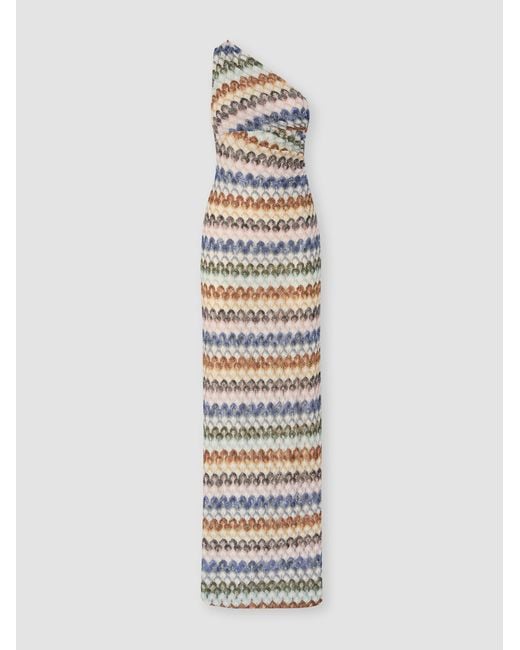 Missoni White One-Shoulder Viscose Lamé Long Dress