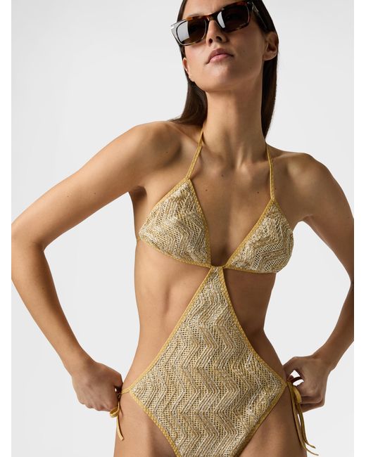 Missoni White Zigzag Mesh Trikini With Sequins
