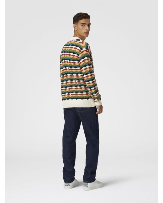 Missoni White Cotton-Blend Cardigan With Wave Pattern And Contrasting Piping for men