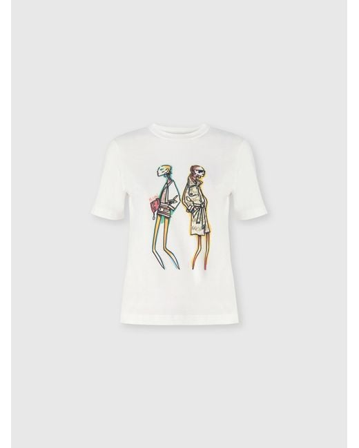 Missoni White Cotton Jersey Crewneck T-Shirt With Print And Logo