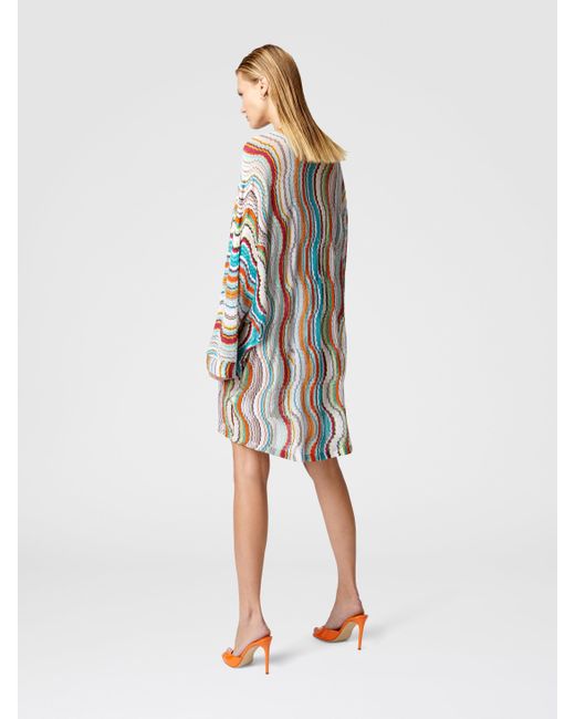 Missoni White Long-Sleeved Cover-Up Kaftan With Lamé Wave Motif
