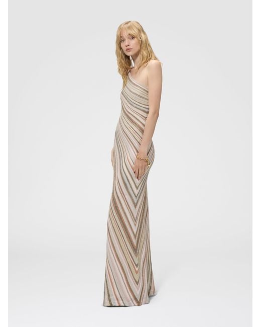 Missoni White One-Shoulder Striped Long Dress With Sequins