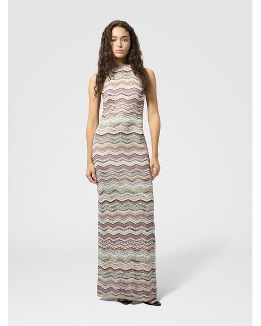 Missoni White Long Dress With Halterneck And Sequins