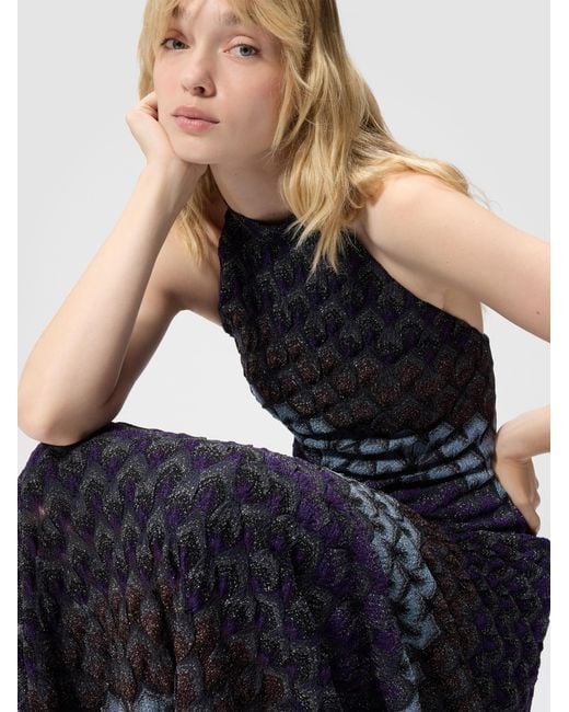 Missoni Blue Long Dress With Halterneck