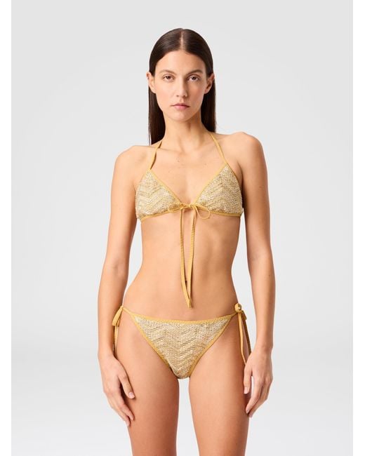 Missoni White Triangle Mesh Bikini With Zigzag Pattern And Sequins