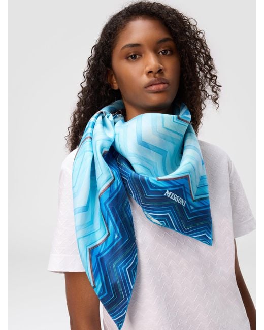 Missoni Blue Schal Aus 100% Seide Mit Chevron-Print, Damen, Größe
