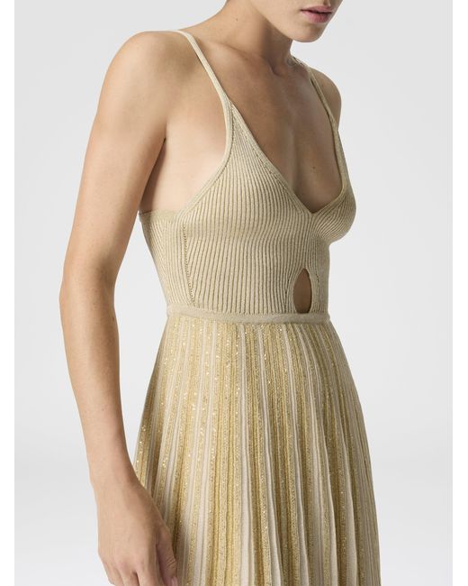 Missoni White Ribbed Viscose Lamé Mini Dress With Cut-Out Detail