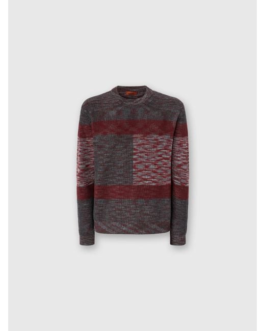 Missoni Red Crew Neck Sweater With Check Pattern, & Burgundy for men
