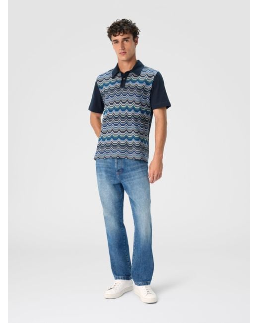 Missoni Blue Crew Neck Sweater With Wave Pattern for men
