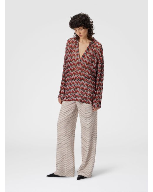 Blusa Oversize Con Collo Alla Coreana E Scollo A V, Donna, Nero & Rosso, Taglia di Missoni in Multicolor