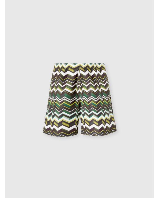 Missoni Green Long Swim Shorts With Irregular Zigzag Print for men