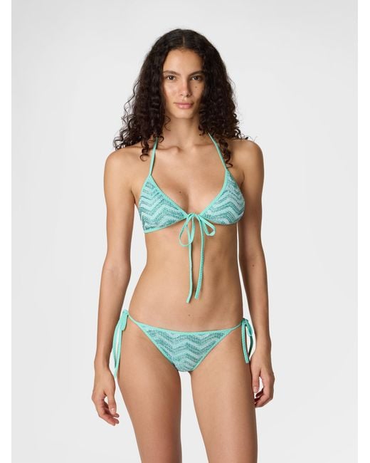 Missoni Blue Triangle Mesh Bikini With Zigzag Pattern And Sequins
