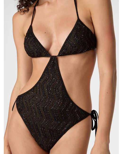 Missoni White Zigzag Mesh Trikini With Sequins
