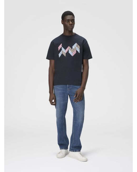 Missoni Blue Short Sleeve T-Shirt With Flame Zigzag Insert And Logo for men
