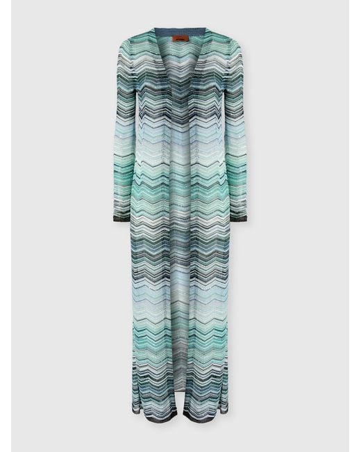 Missoni Blue Long Cardigan With A Chevron Pattern With Sequins