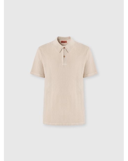 Missoni White Cotton And Viscose Polo Shirt With Tone-On-Tone Zigzag Motif for men