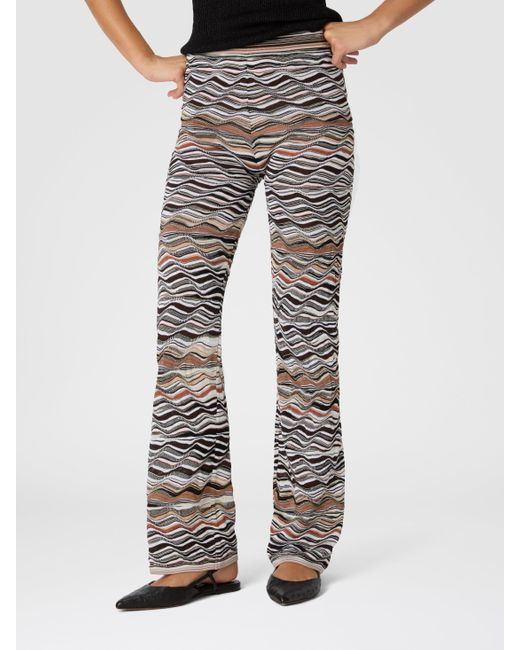 Missoni Gray Straight Long Pants With Wave Pattern