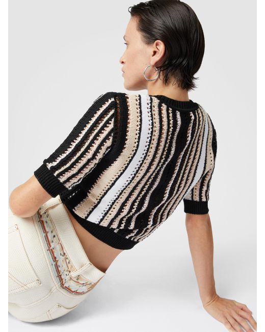 Missoni White Gestreifter Häkelpullover Mit Rundhalsausschnitt Und Kurzen Ärmeln, Damen, Größe