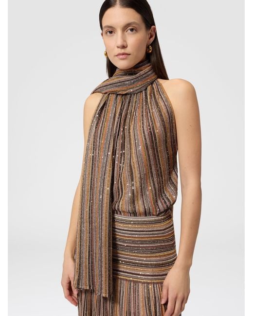Missoni Brown Ribbed Lamé Viscose Stole With Sequins