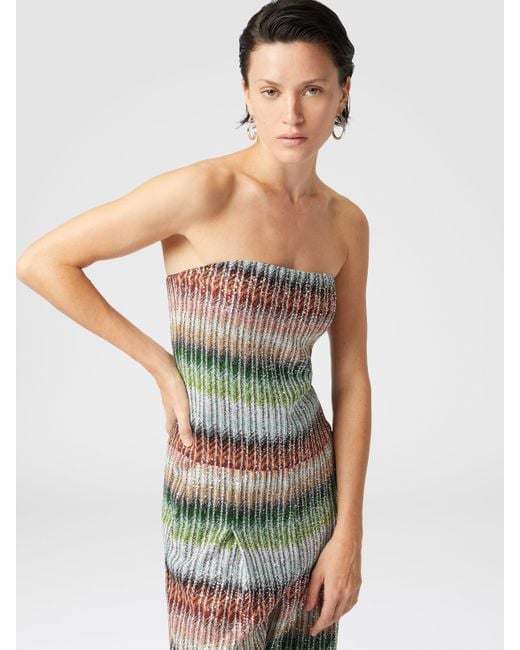 Combinaison Bustier Longue En Maille Zigzag Dégradée À Sequins, Femme, Taille Missoni en coloris White