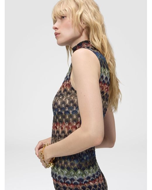 Missoni Black Sleeveless Viscose Lamé Top With Lace Motif