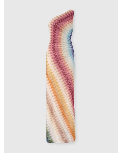Missoni White One-Shoulder Long Viscose Lace Dress