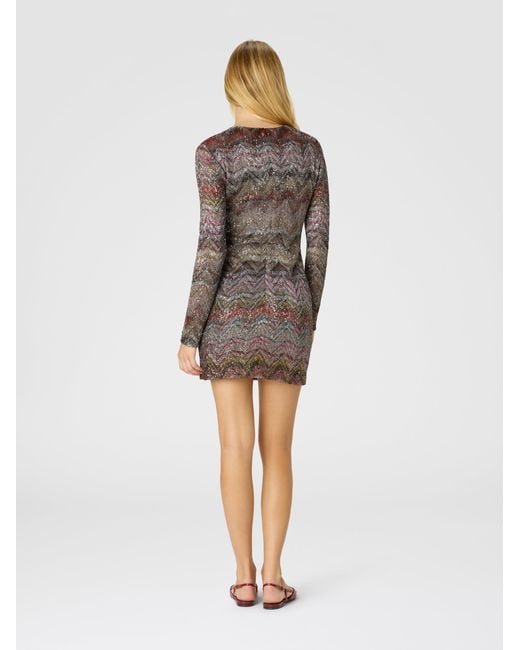 Missoni Gray Mini Dress With V-Neck And Zigzag Pattern