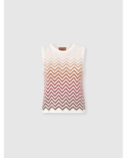 Missoni White Chevron Dégradé Cotton And Viscose Sleeveless Top