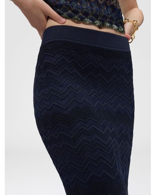 Missoni Blue Chevron Wool And Viscose Mini Skirt