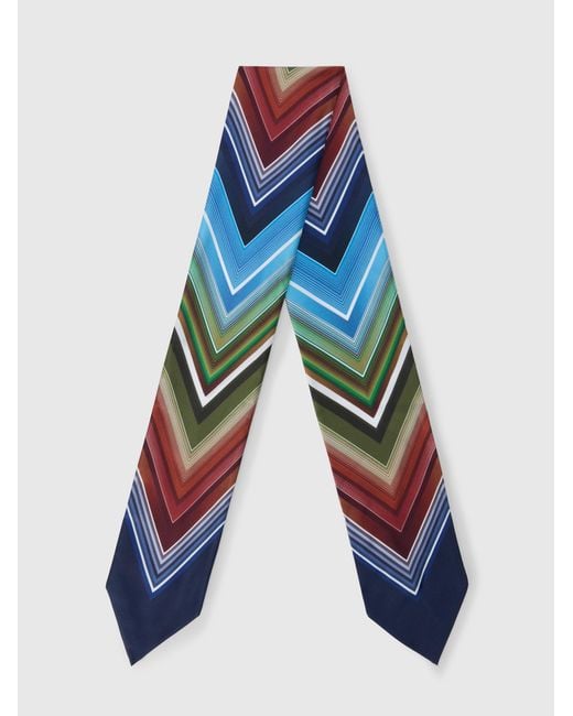 Missoni Blue Silk Neck Scarf With Macro Zigzag Print