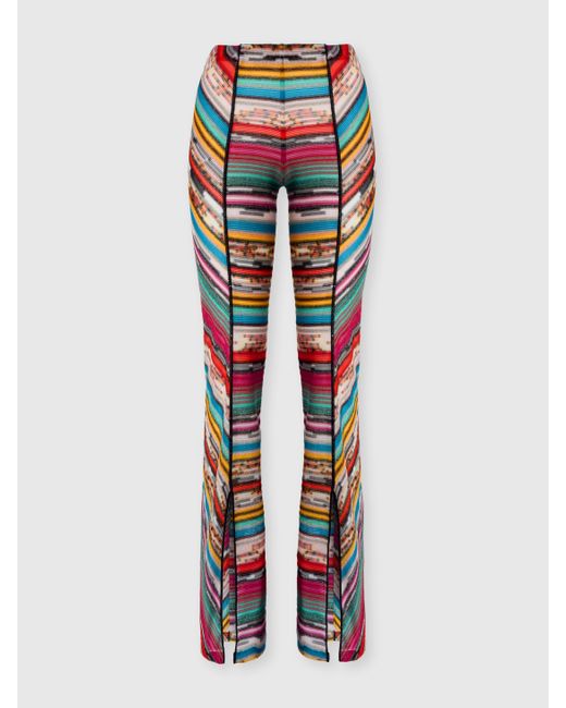 Missoni Red Lamé Slub Viscose Trousers With Slits