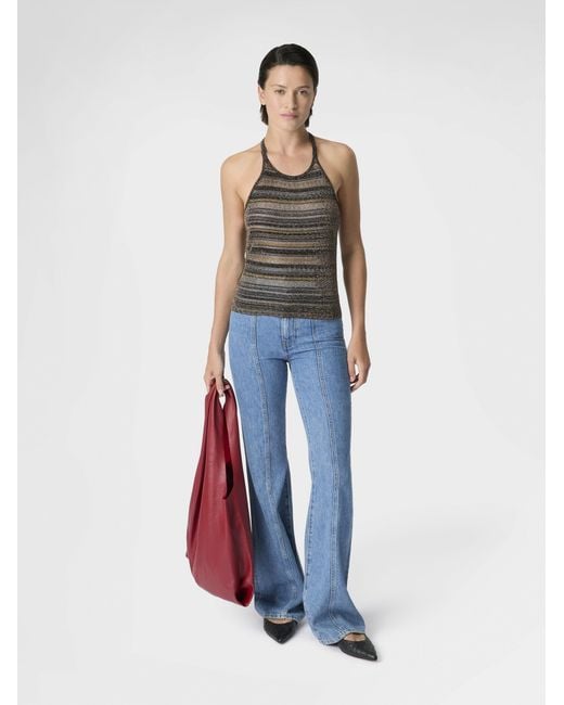 Missoni White Striped Viscose Lamé Top With Halter Neck